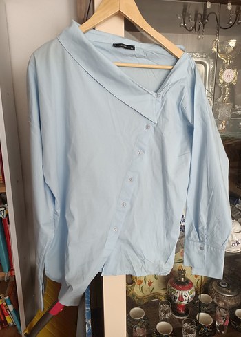 asimetrik yaka bebe mavi gömlek - Görsel 2