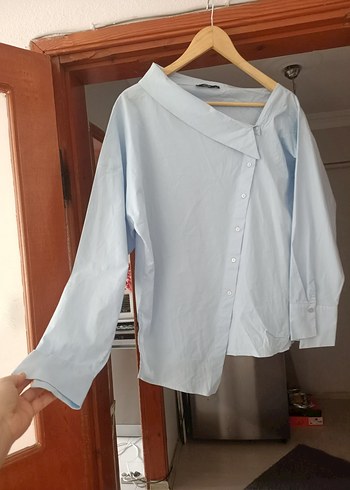 asimetrik yaka bebe mavi gömlek - Görsel 7