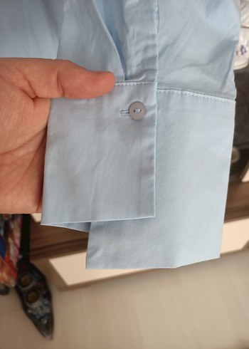 asimetrik yaka bebe mavi gömlek - Görsel 4