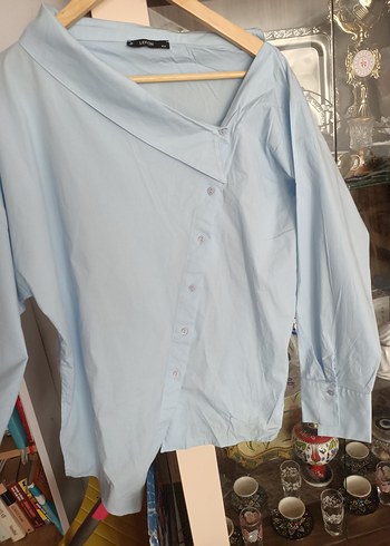 asimetrik yaka bebe mavi gömlek - Görsel 6