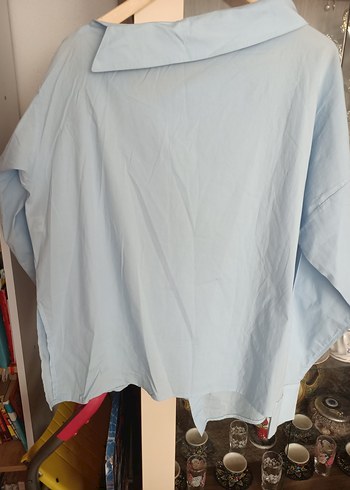 asimetrik yaka bebe mavi gömlek - Görsel 3