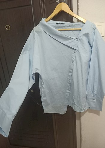 asimetrik yaka bebe mavi gömlek - Görsel 10