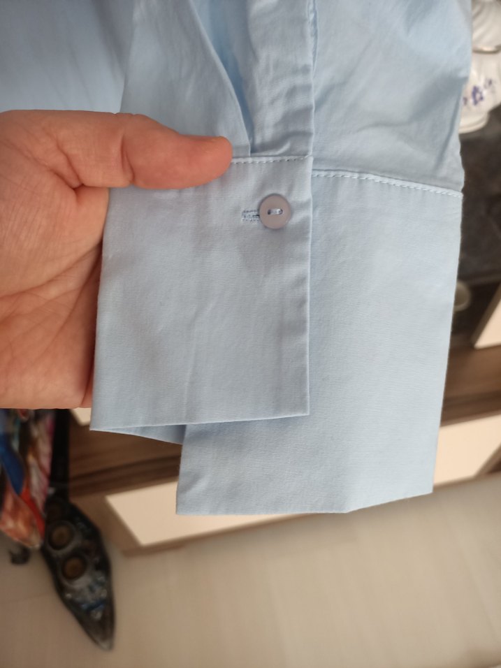 asimetrik yaka bebe mavi gömlek - Görsel 4