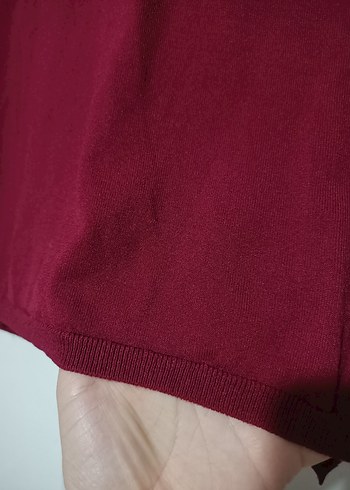 Bordo V Yaka Uzun Kollu Kadın Bluz tül detaylı - Görsel 5