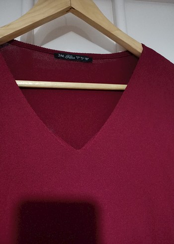 Bordo V Yaka Uzun Kollu Kadın Bluz tül detaylı - Görsel 7