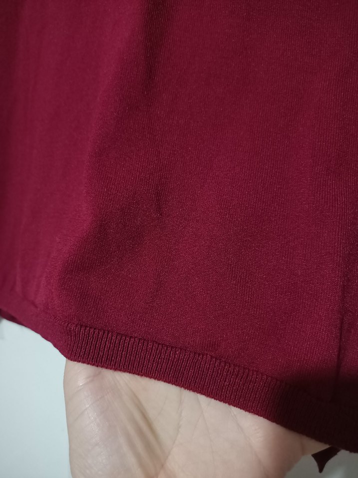 Bordo V Yaka Uzun Kollu Kadın Bluz tül detaylı - Görsel 5