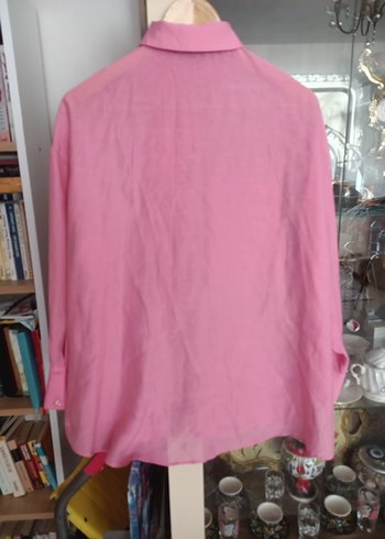 Pembe Kadın Keten Gömlek Uzun Kollu - Görsel 4