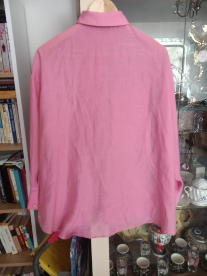 Pembe Kadın Keten Gömlek Uzun Kollu - Görsel 4