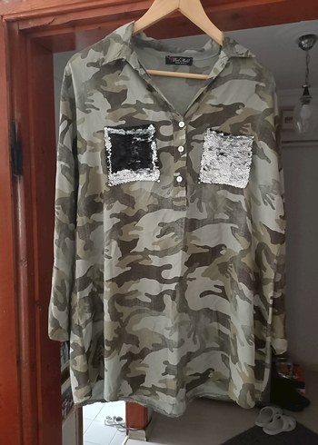 Kadın Kamuflaj Desenli Uzun Gömlek - Görsel 10