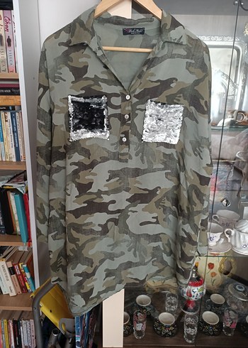 Kadın Kamuflaj Desenli Uzun Gömlek - Görsel 13