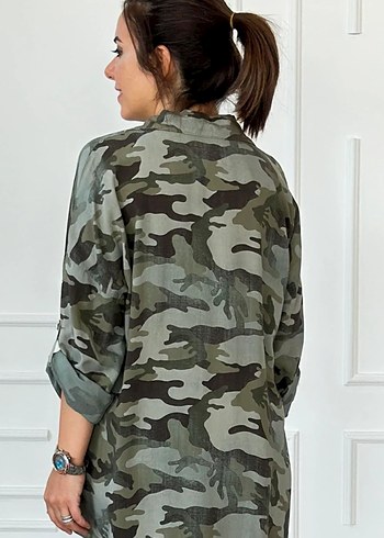 Kadın Kamuflaj Desenli Uzun Gömlek - Görsel 2