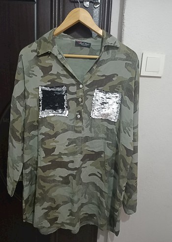 Kadın Kamuflaj Desenli Uzun Gömlek - Görsel 5