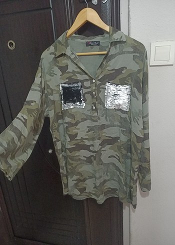 Kadın Kamuflaj Desenli Uzun Gömlek - Görsel 4