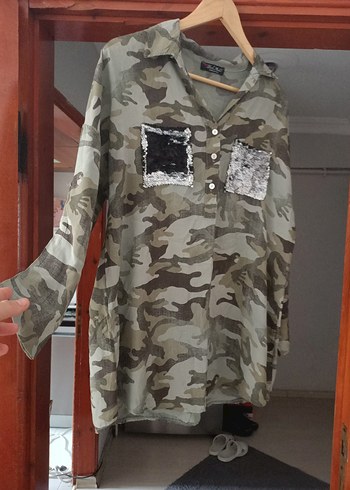 Kadın Kamuflaj Desenli Uzun Gömlek - Görsel 11