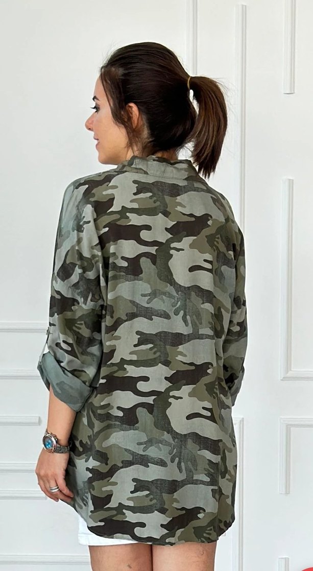 Kadın Kamuflaj Desenli Uzun Gömlek - Görsel 2