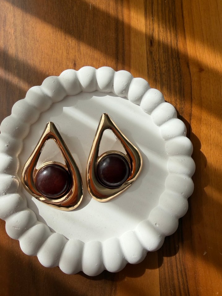 Bordo Vintage Boncuklu Midi Küpe - Görsel 2