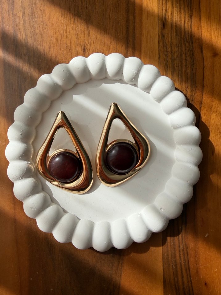 Bordo Vintage Boncuklu Midi Küpe - Görsel 3