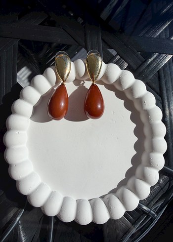 Bej Boncuklu Kısa Bohem Küpeler - Görsel 2