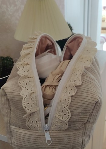 Nakışlı Fırfırlı Keten Makyaj Çantası - Görsel 2