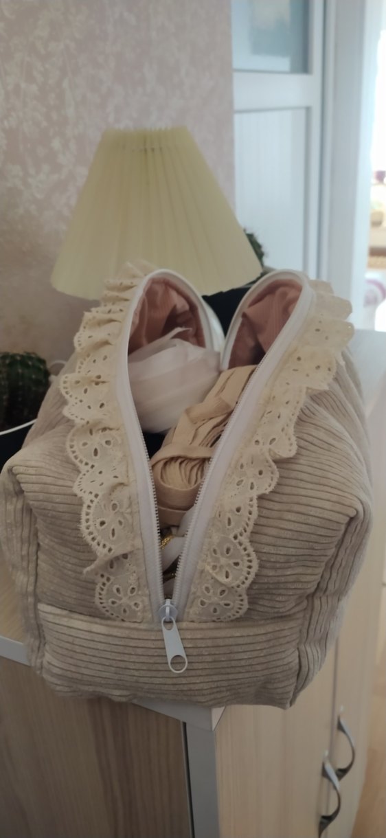 Nakışlı Fırfırlı Keten Makyaj Çantası - Görsel 2