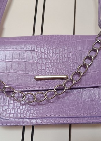 Mor Deri Yılan Desenli Minimalist Çanta - Görsel 4