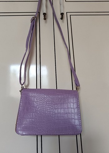 Mor Deri Yılan Desenli Minimalist Çanta - Görsel 5