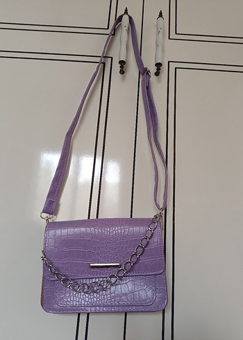 Mor Deri Yılan Desenli Minimalist Çanta - Görsel 6