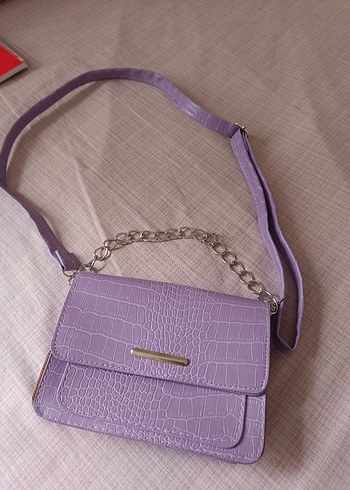 Mor Deri Yılan Desenli Minimalist Çanta - Görsel 3