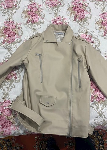 Bej Deri Kadın Ceket Midi Boy - Görsel 4