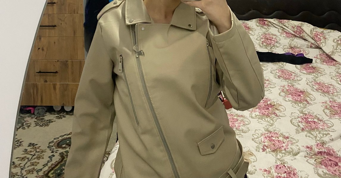 Bej Deri Kadın Ceket Midi Boy - Görsel 2