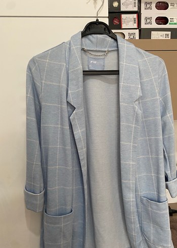 Mavi Kareli Düğmeli Kadın Blazer Ceket - Görsel 2