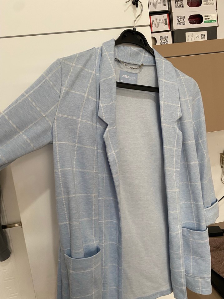 Mavi Kareli Düğmeli Kadın Blazer Ceket - Görsel 3