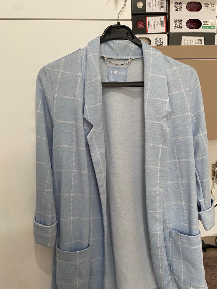 Mavi Kareli Düğmeli Kadın Blazer Ceket - Görsel 2