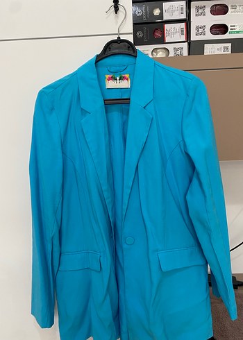 Mavi Düğmeli Kadın Blazer Ceket - Görsel 3