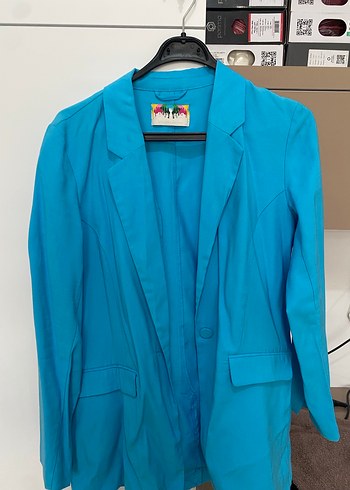 Mavi Düğmeli Kadın Blazer Ceket - Görsel 2