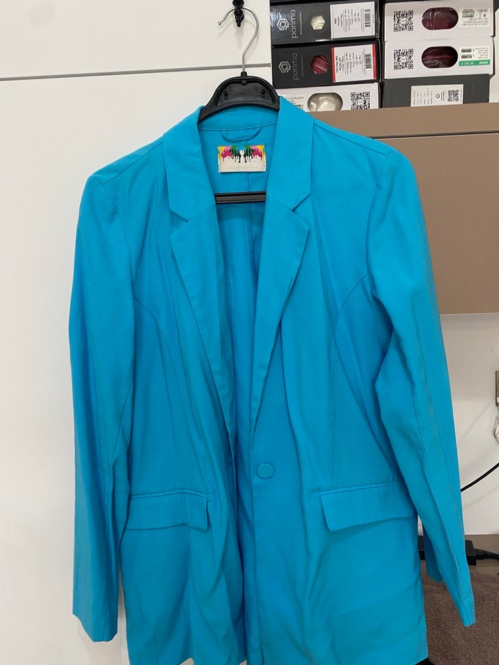 Mavi Düğmeli Kadın Blazer Ceket - Görsel 3