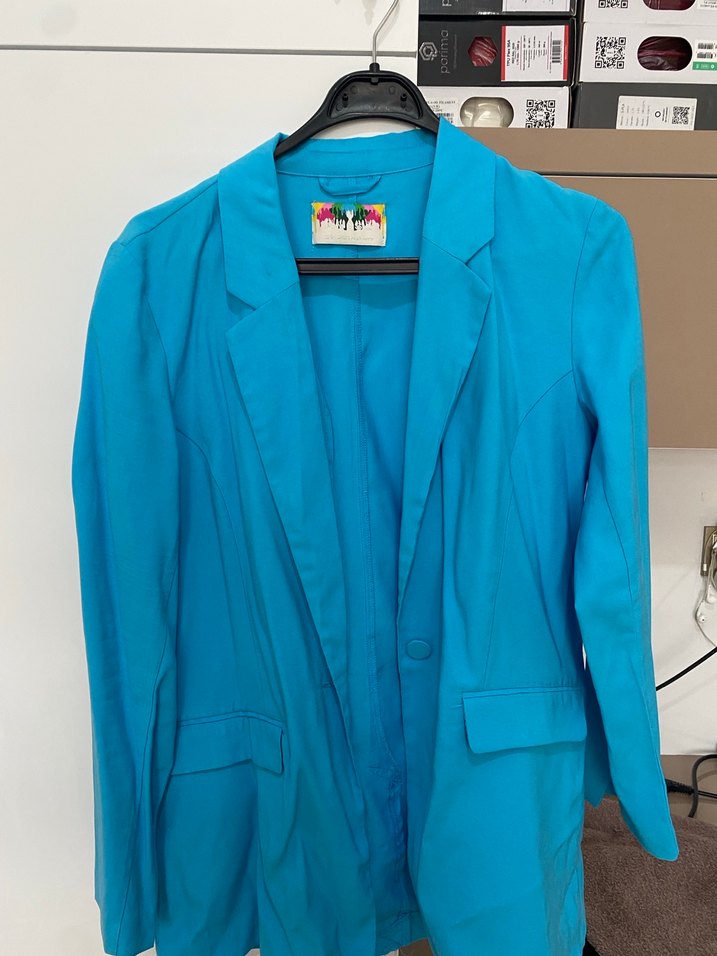 Mavi Düğmeli Kadın Blazer Ceket - Görsel 2