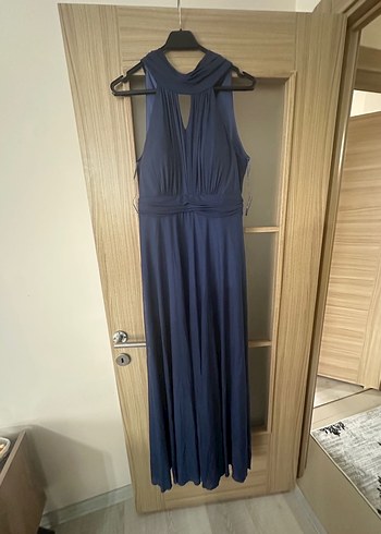 Lacivert Drapeli Uzun Abiye Elbise - Görsel 3