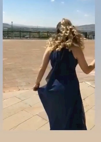 Lacivert Drapeli Uzun Abiye Elbise - Görsel 4