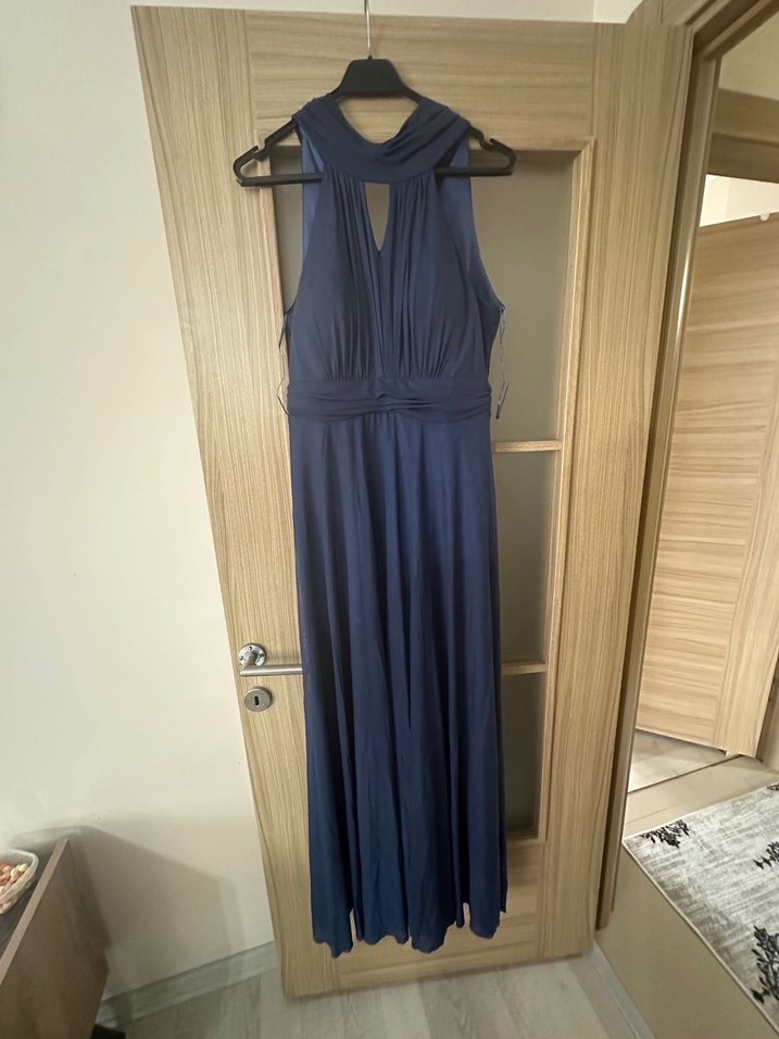 Lacivert Drapeli Uzun Abiye Elbise - Görsel 3