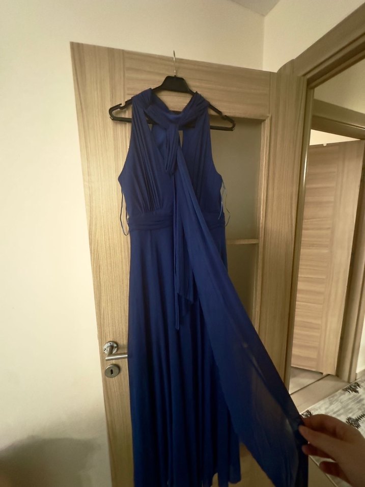 Lacivert Drapeli Uzun Abiye Elbise - Görsel 2