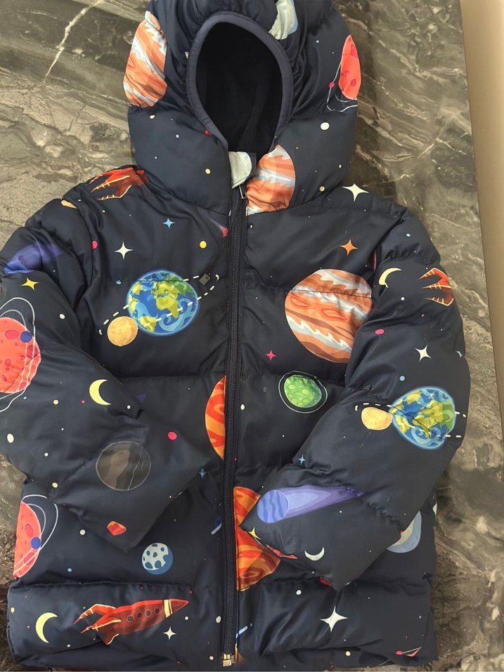 Kapüşonlu Uzay Desenli Erkek Çocuk Mont - Görsel 2