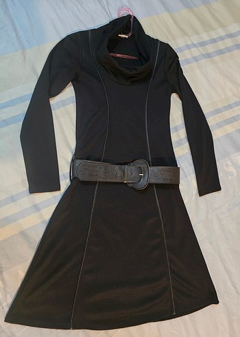 Deri Kemerli Uzun Kollu Siyah Gotik Elbise - Görsel 2