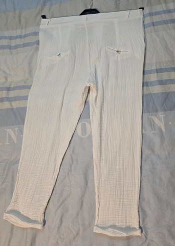 Kadın beyaz müslin Rahat Pantolon - Görsel 2
