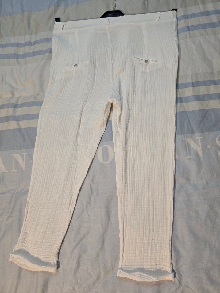 Kadın beyaz müslin Rahat Pantolon - Görsel 2