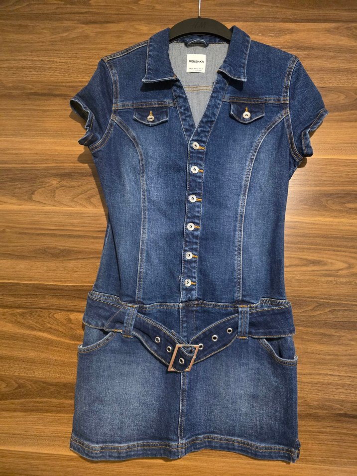 Kadın Lacivert Kemerli Denim Midi Elbise - Görsel 3