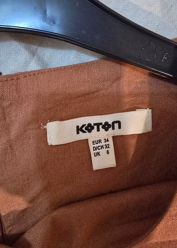 Kahverengi Nakışlı Keten Midi Elbise - Görsel 2