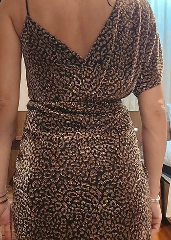 Kahverengi Yılan Desenli Mini Elbise - Görsel 4