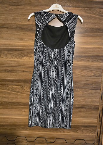 Bohem Gri Desenli diz üstü Kalem Elbise - Görsel 2