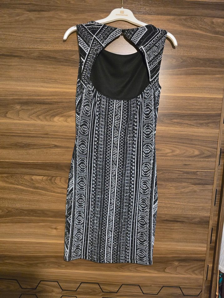 Bohem Gri Desenli diz üstü Kalem Elbise - Görsel 2